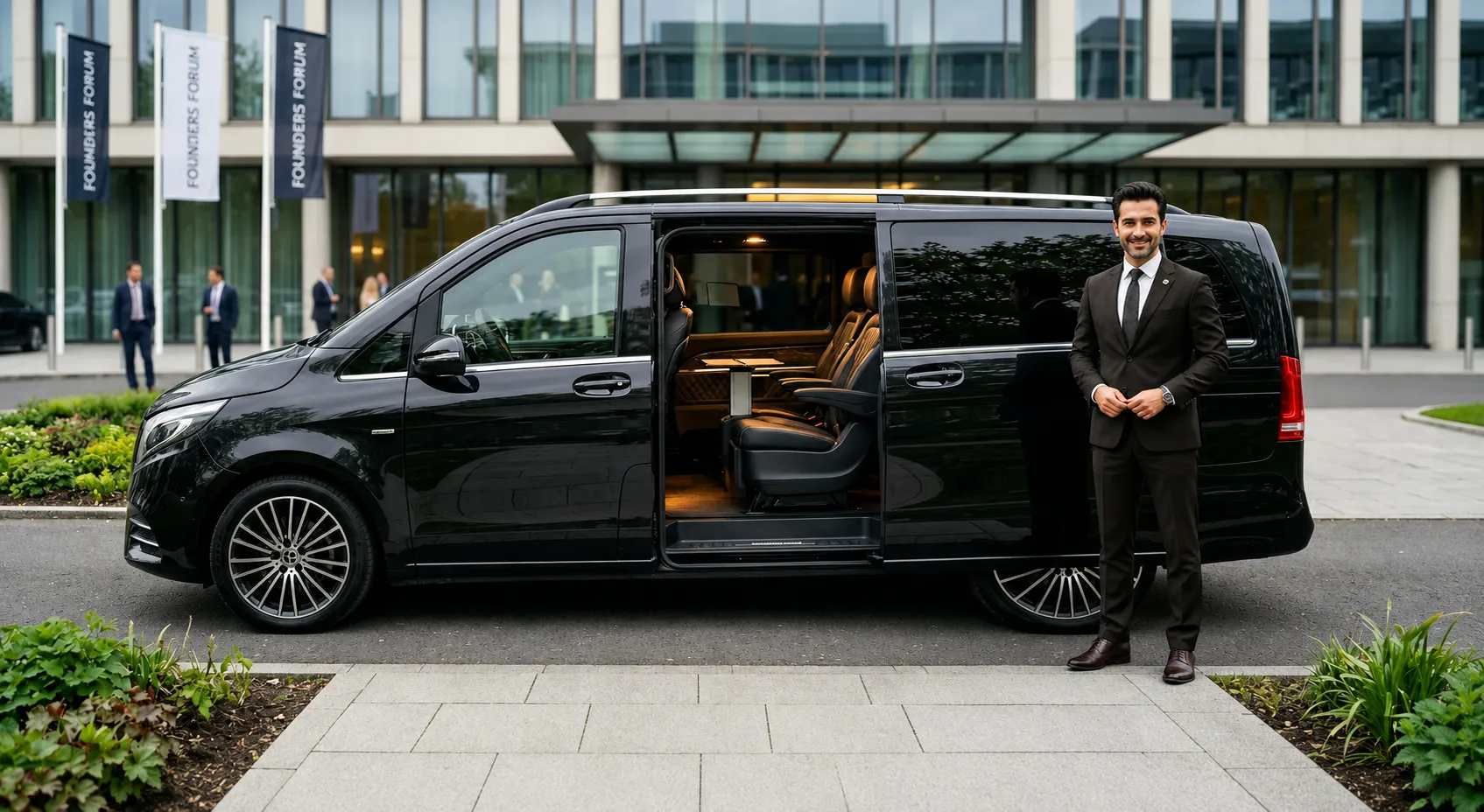 Executive delegation travel chauffeur vehicle for Founders Forum Global 2026 attendees